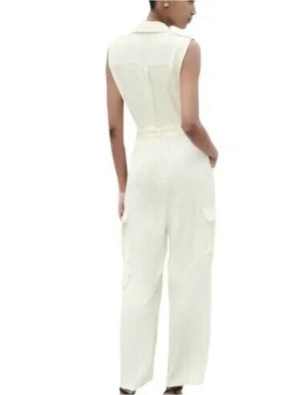 Zara Sleeveless Satin Cream Utility Jumpsuit with Belt NWT - Picture 2 of 9